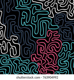 Graffiti Psychedelic Background. Abstract Motif with Labyrinth of Tangled Lines. Organic Hippie Style. Crazy Cartoon Pattern