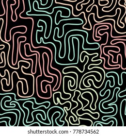 Graffiti Psychedelic Background. Abstract Motif with Labyrinth of Tangled Lines. Organic Hippie Style. Crazy Cartoon Pattern