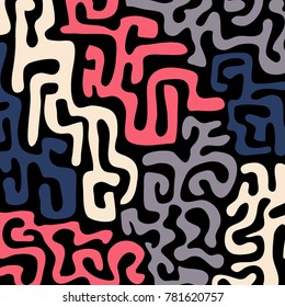 Graffiti Psychedelic Background. Abstract Motif with Labyrinth of Tangled Lines. Organic Hippie Style. Crazy Cartoon Pattern