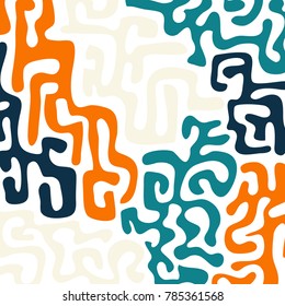 Graffiti Psychedelic Background. Abstract Motif with Labyrinth of Tangled Lines. Organic Hippie Style. Crazy Cartoon Pattern