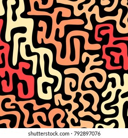 Graffiti Psychedelic Background. Abstract Motif with Labyrinth of Tangled Lines. Organic Hippie Style. Crazy Cartoon Pattern