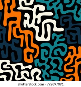 Graffiti Psychedelic Background. Abstract Motif with Labyrinth of Tangled Lines. Organic Hippie Style. Crazy Cartoon Pattern