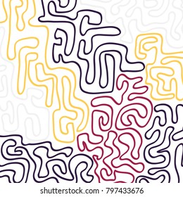 Graffiti Psychedelic Background. Abstract Motif with Labyrinth of Tangled Lines. Organic Hippie Style. Crazy Cartoon Pattern