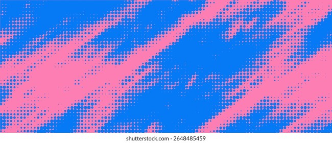Graffiti punk style grunge banner with distress texture, ink drips and splashes. Blue and pink colored grunge background with hand drawn halftone and brush strokes. Vector graffiti spray texture.