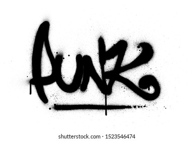 graffiti punk word sprayed in black over white