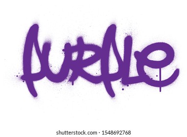 graffiti purple word sprayed in purple over white