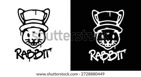 Graffiti Rabbit with hat logo vector design