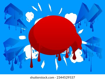 Graffiti red, blue and white speech bubble. Abstract modern Messaging sign street art decoration, Discussion icon performed in urban painting style.