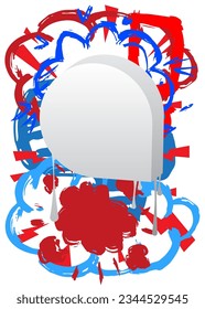 Graffiti red, blue and white speech bubble. Abstract modern Messaging sign street art decoration, Discussion icon performed in urban painting style.
