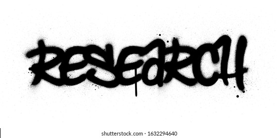 graffiti research word sprayed in black over white