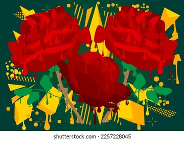 Graffiti-Rose-Hintergrund. Abstrakte moderne Blumendekoration im urbanen Malstil. Rose in Farbe.