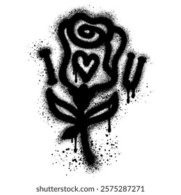 Graffiti of roses sprayed with black paint