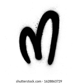 graffiti round M font sprayed in black over white