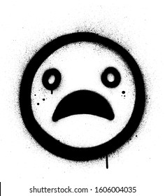 graffiti sad face icon sprayed in black over white