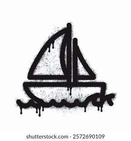 Graffiti sailboat sign spray painted in black on white. Sailboat symbol isolated on white background. Vector illustration