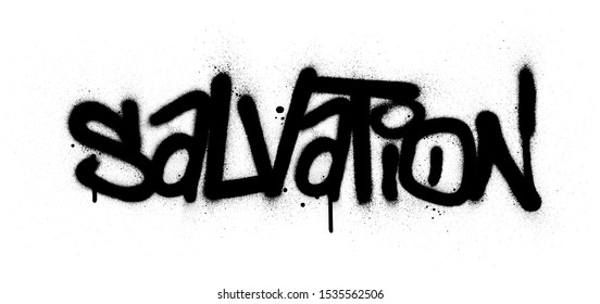 graffiti salvation word sprayed in black over white