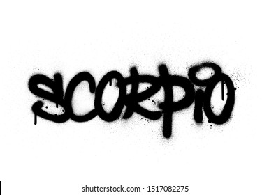 graffiti scorpio word sprayed in black over white