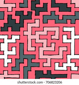 Graffiti Seamless Background. Abstract Psychedelic Motif with Labyrinth of Tangled Lines. Organic Hippie Style. Crazy Cartoon Pattern. Seamless Background for Textile, Wallpaper, Wrapping.