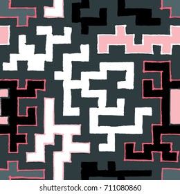 Graffiti Seamless Background. Abstract Psychedelic Motif with Labyrinth of Tangled Lines. Organic Hippie Style. Crazy Cartoon Pattern. Seamless Background for Textile, Wallpaper, Wrapping.
