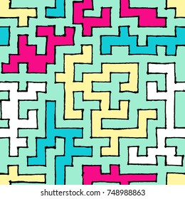Graffiti Seamless Background. Abstract Psychedelic Motif with Labyrinth of Tangled Lines. Organic Hippie Style. Crazy Cartoon Pattern. Seamless Background for Textile, Wallpaper, Wrapping.