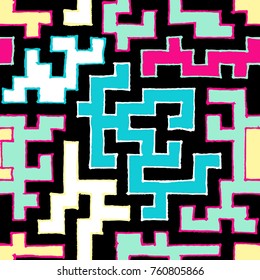 Graffiti Seamless Background. Abstract Psychedelic Motif with Labyrinth of Tangled Lines. Organic Hippie Style. Crazy Cartoon Pattern. Seamless Background for Textile, Wallpaper, Wrapping.
