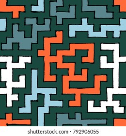 Graffiti Seamless Background. Abstract Psychedelic Motif with Labyrinth of Tangled Lines. Organic Hippie Style. Crazy Cartoon Pattern. Seamless Background for Textile, Wallpaper, Wrapping.