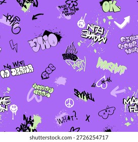grafite padrão sem emenda com tags abstratas. textura de desenho à mão, arte de rua retro ou estilo moderno, design antigo da escola para t-shirt, têxtil, papel de embrulho	
