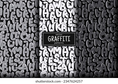 Graffiti seamless pattern collection. Bubble graffiti background. Street art style.