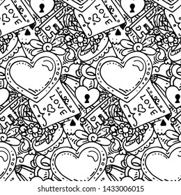 Graffiti seamless pattern with love style doodles. Vector background with childish swag and crazy elements. Trendy coloring linear style endless image