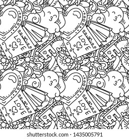 Graffiti seamless pattern with love style doodles. Vector background with childish swag and crazy elements. Trendy coloring linear style endless image