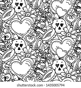 Graffiti seamless pattern with love style doodles. Vector background with childish swag and crazy elements. Trendy coloring linear style endless image