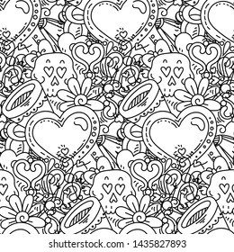 Graffiti seamless pattern with love style doodles. Vector background with childish swag and crazy elements. Trendy coloring linear style endless image