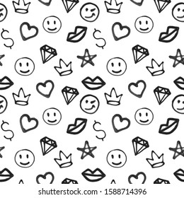 Graffiti Seamless Pattern. Spray Symbols Endless Background Vector Illustration Eps 10