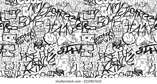 Graffiti seamless pattern wallpaper art.Vector graphic background illustration.Graffiti lettering,urban art seamless pattern wallpaper print concept