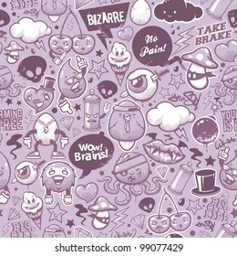 Graffiti seamless texture with bizarre elements and characters.