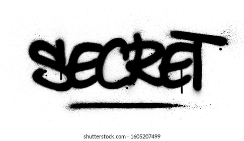 graffiti secret word sprayed in black over white