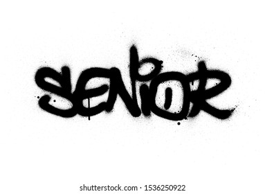 graffiti senior word sprayed in black over white