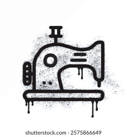 Graffiti sewing machine icon sprayed with black paint on white. Sewing machine symbol isolated on white background. Vector illustration
