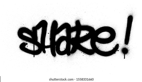 graffiti share word sprayed in black over white