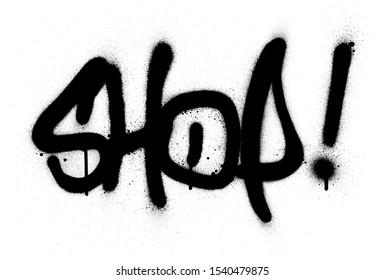 graffiti shop word sprayed in black over white