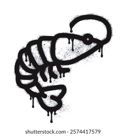 graffiti shrimp icon spray painted in black on white. Shrimp symbol isolated on white background. Vector illustration