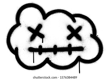 graffiti sick cloud icon sprayed in black over white