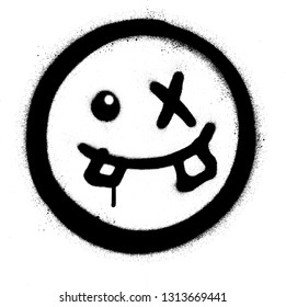 graffiti silly emoticon smiling in black over white