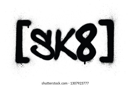 Graffiti sk8 abbreviation sprayed in black over white