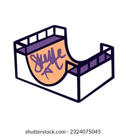 Graffiti skate ramp vector illustration or icon. Skate park. Sports street style, simple doodle outline cartoon style.