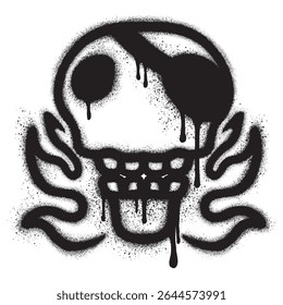 graffiti skull with burning flames with black spray paint on a white background