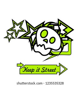 graffiti with skull and slogan