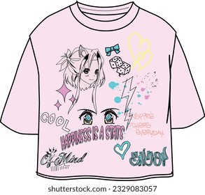 Graffiti slogan and Anime. Fashion t-shirt slogan. Trend print. 