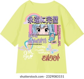 Graffiti slogan and anime. Fashion t-shirt slogan. Trend print. 