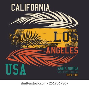 graffiti slogan print, California Ocean side stylish t-shirt and apparel trendy design with palm trees silhouettes, typography, print T- shirts.eps8